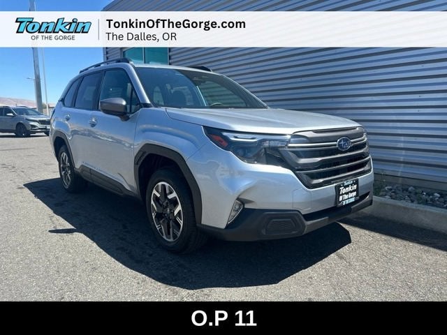 2026 Subaru FORESTER Premium in Ice Silver Metallic — front three-quarter view