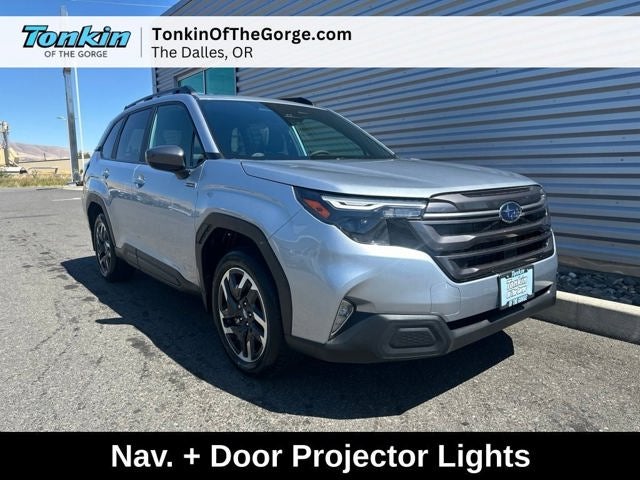 2026 Subaru FORESTER Premium Hybrid in Ice Silver Metallic — front three-quarter view