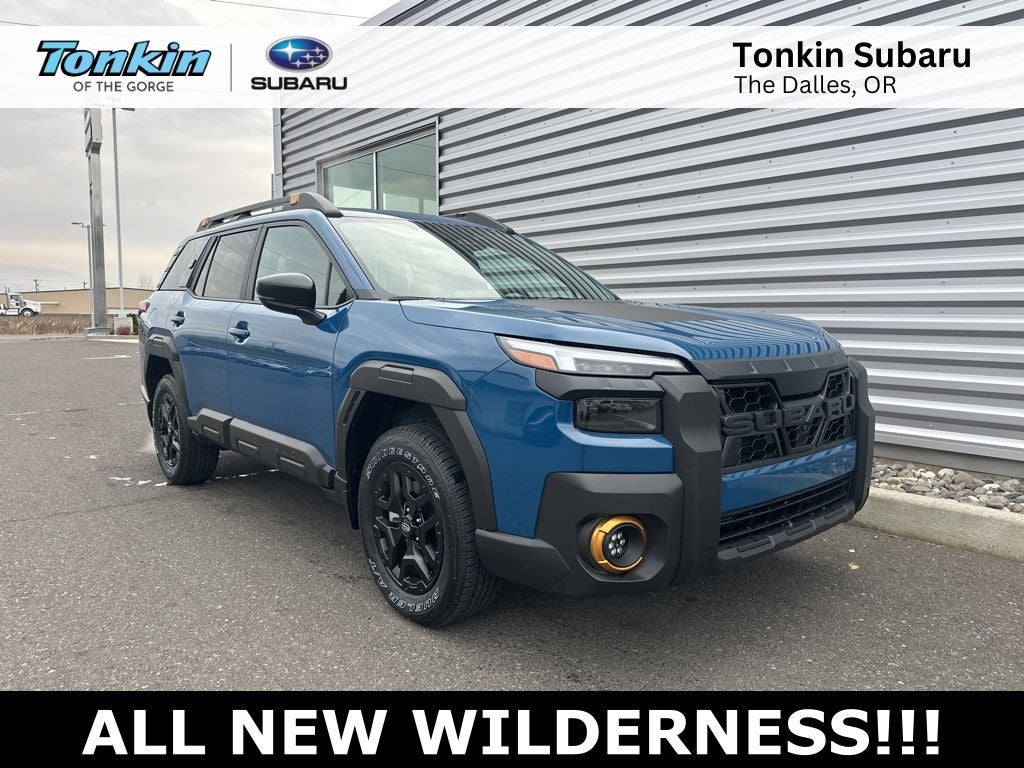 2026 Subaru OUTBACK Wilderness in Geyser Blue — front three-quarter view